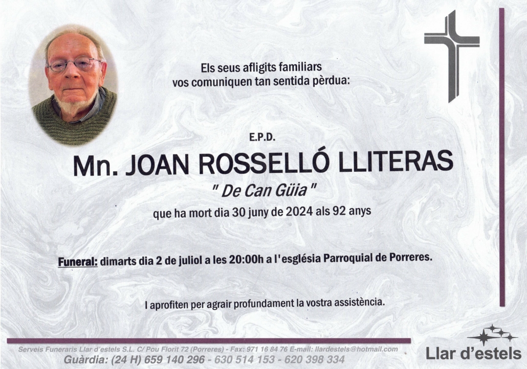 S’ha mort l’històric arxiver del Bisbat Joan Rosselló Lliteres